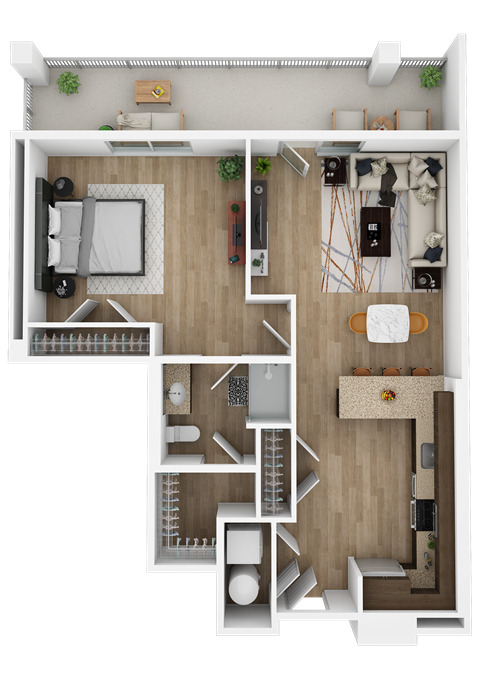 Floor plan for 1 bed, 1 bath, 1010 sqft